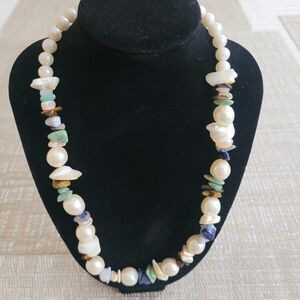 Genuine Artisan Multi-Gemstone Necklace with Freshwater Pearls